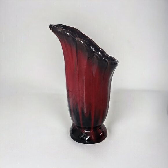 Vintage Danesi Arts Canada Ceramic Vase Ombre Red Drip Glaze Over Black - Picture 1 of 11